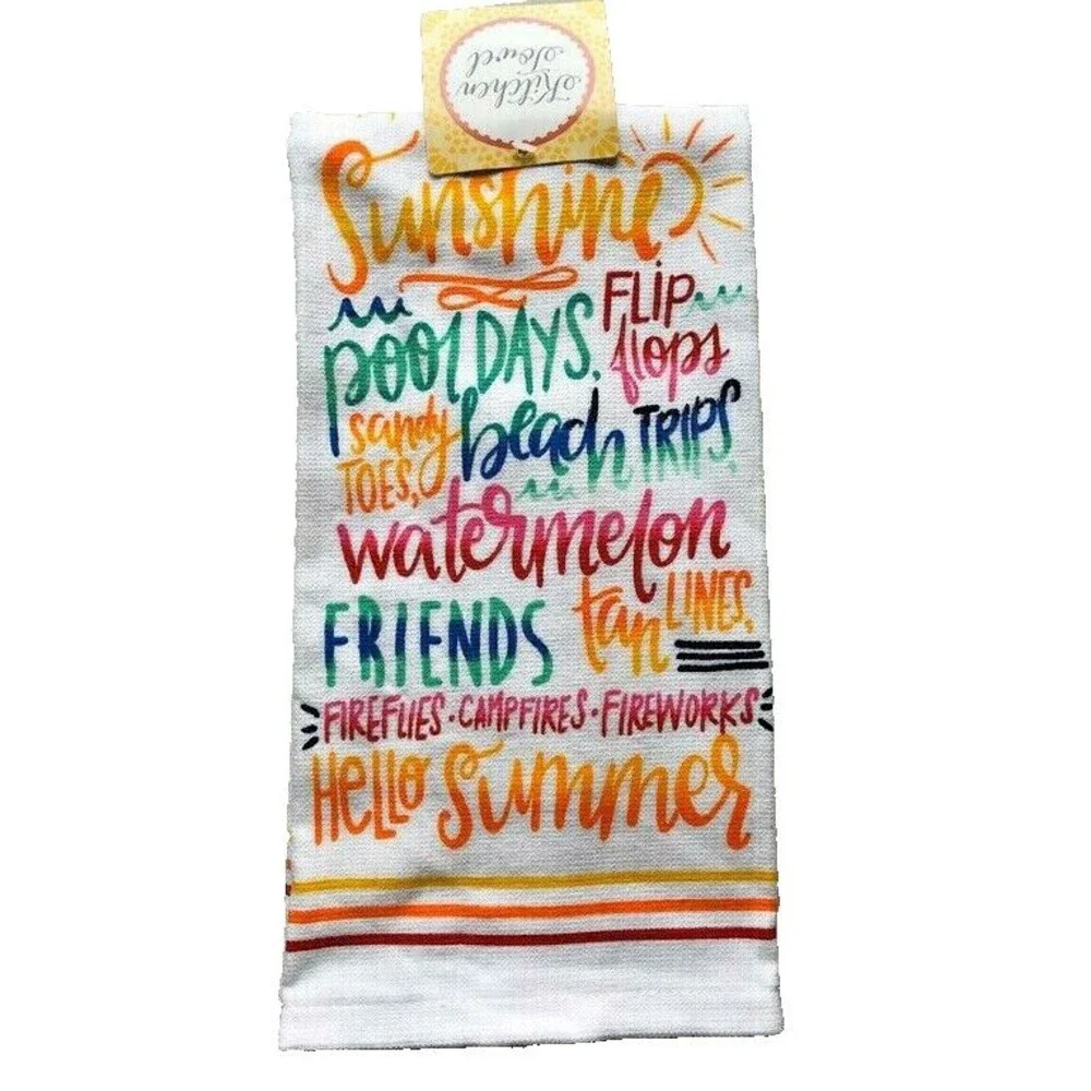 Summer Words Flip Flops Kitchen Dish Towels Oven Mitt Potholder Beach Set of 4